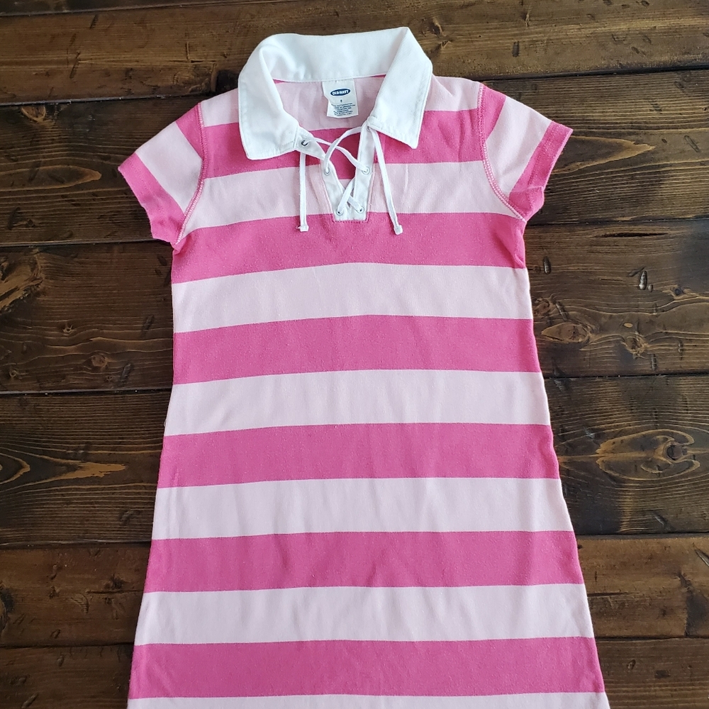 Old Navy pink stripe t-shirt dress, girls size 6